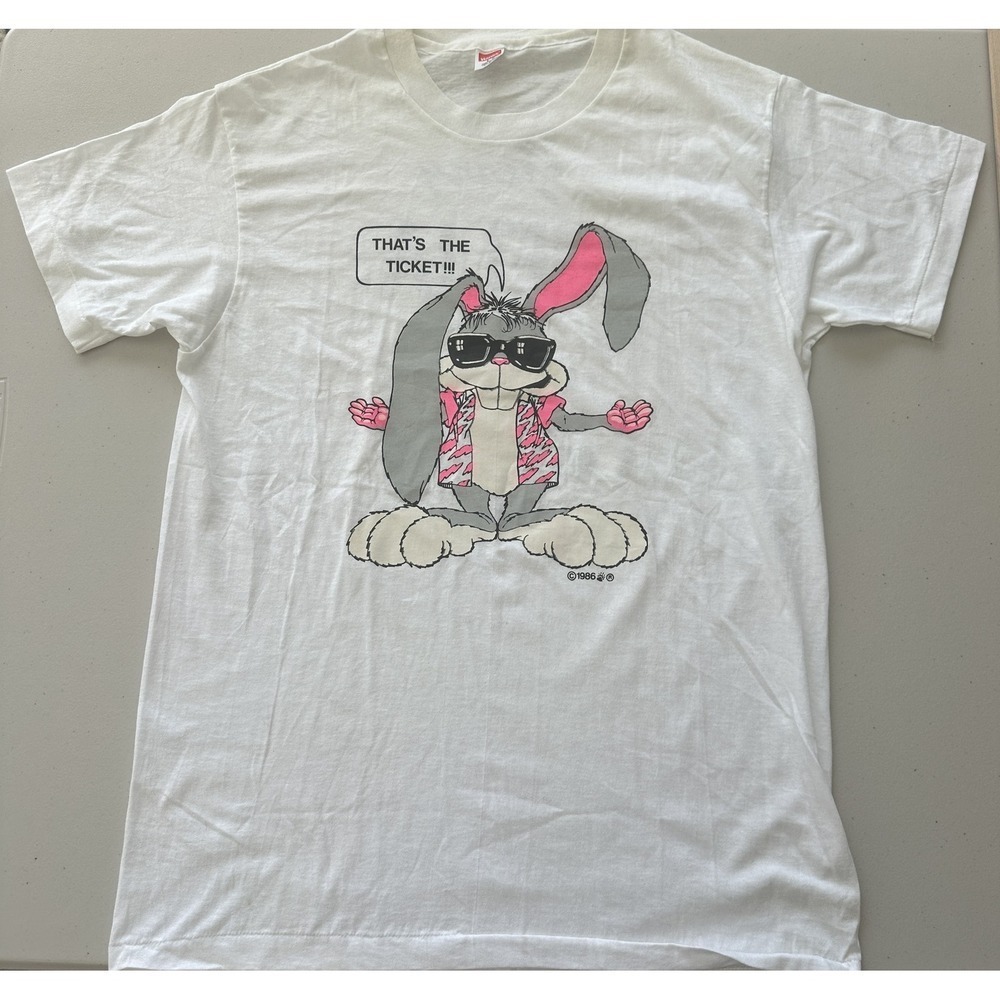 Vintage Bunny Shirt Mens Large Hanes‎ Single Stitch 80s Graphic Made USA